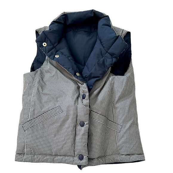 GAP Reversible Puffer Vest Navy Checkered Winter 7-8 Youth EUC Like New - Picture 1 of 9